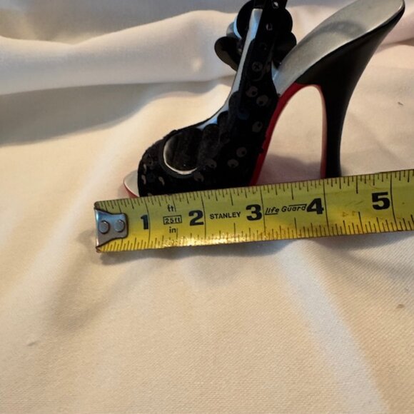 Black Sequin, Red Bottom, Sling Back Stiletto Jewelry Display -Like New w/ Box - Picture 5 of 11